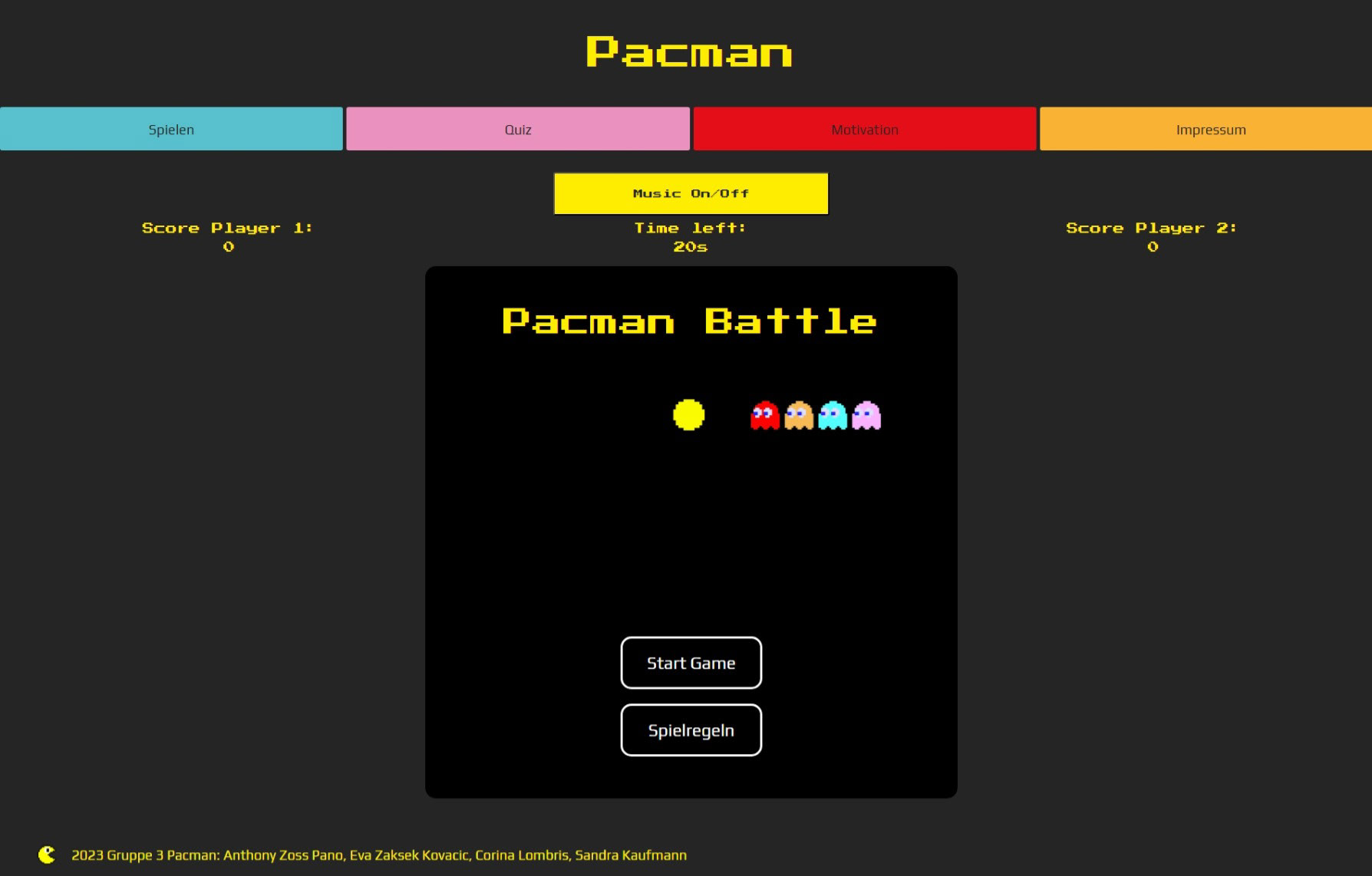 Start PacMan Battle game screen